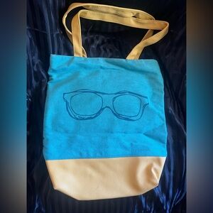 Teal and Yellow Tote Bag with Sunglasses Image
